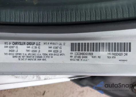 2012 Chrysler 200 Lx from USA, damaged, VIN 1C3CCBAB8CN318928